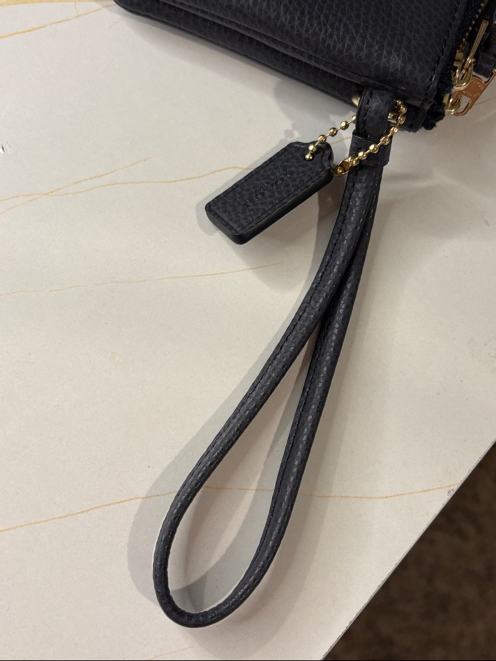 Coach Black Pebbled Leather Wristlet with Gold Logo - Picture 6 of 13